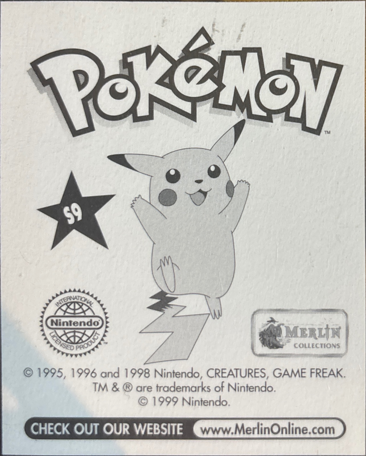 Paras: Glittery card #S9, Pokémon Merlin Series 1 (1999), back