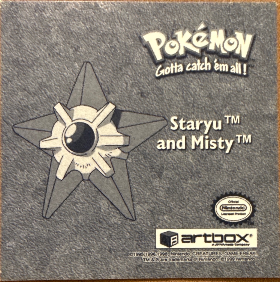Staryu sticker #Pr15, Artbox (USA) Pokémon Artbox Stickers (1999), Prism, back