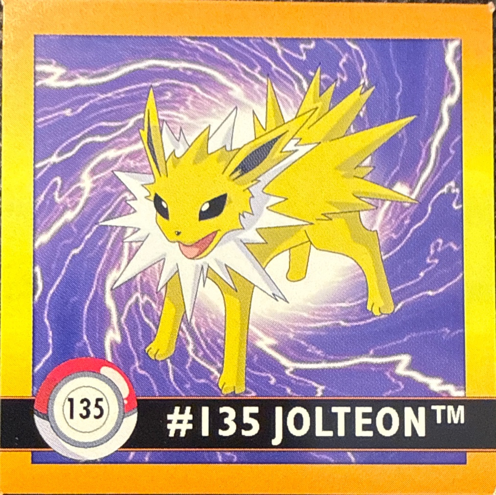 Jolteon sticker #135, Artbox (USA) Pokémon Artbox Stickers (1999), front