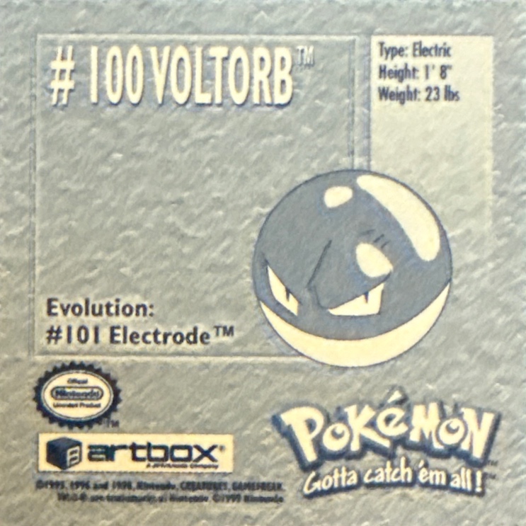 Voltorb sticker #100, Artbox (USA) Pokémon Artbox Stickers (1999), back