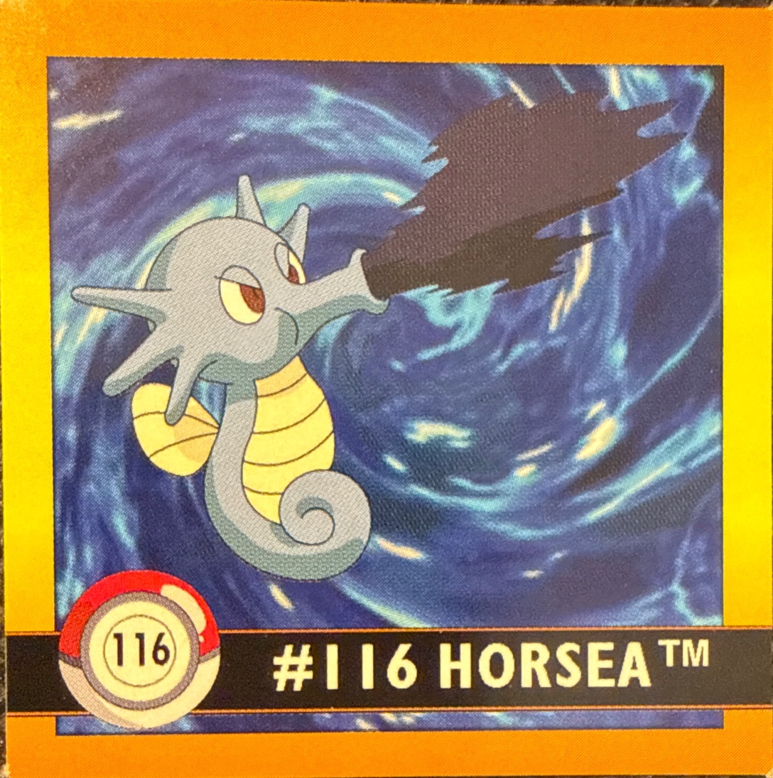 Horsea sticker #116, Artbox (USA) Pokémon Artbox Stickers (1999), front