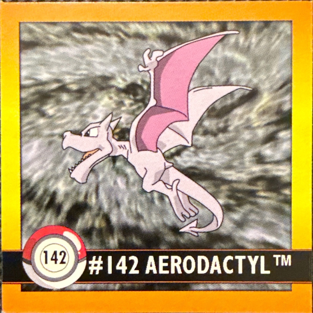 Aerodactyl sticker #142, Artbox (USA) Pokémon Artbox Stickers (1999), front
