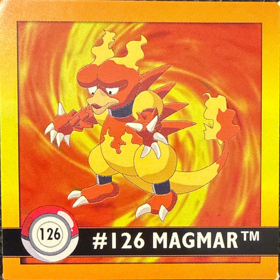 Magmar sticker #126, Artbox (USA) Pokémon Artbox Stickers (1999), front