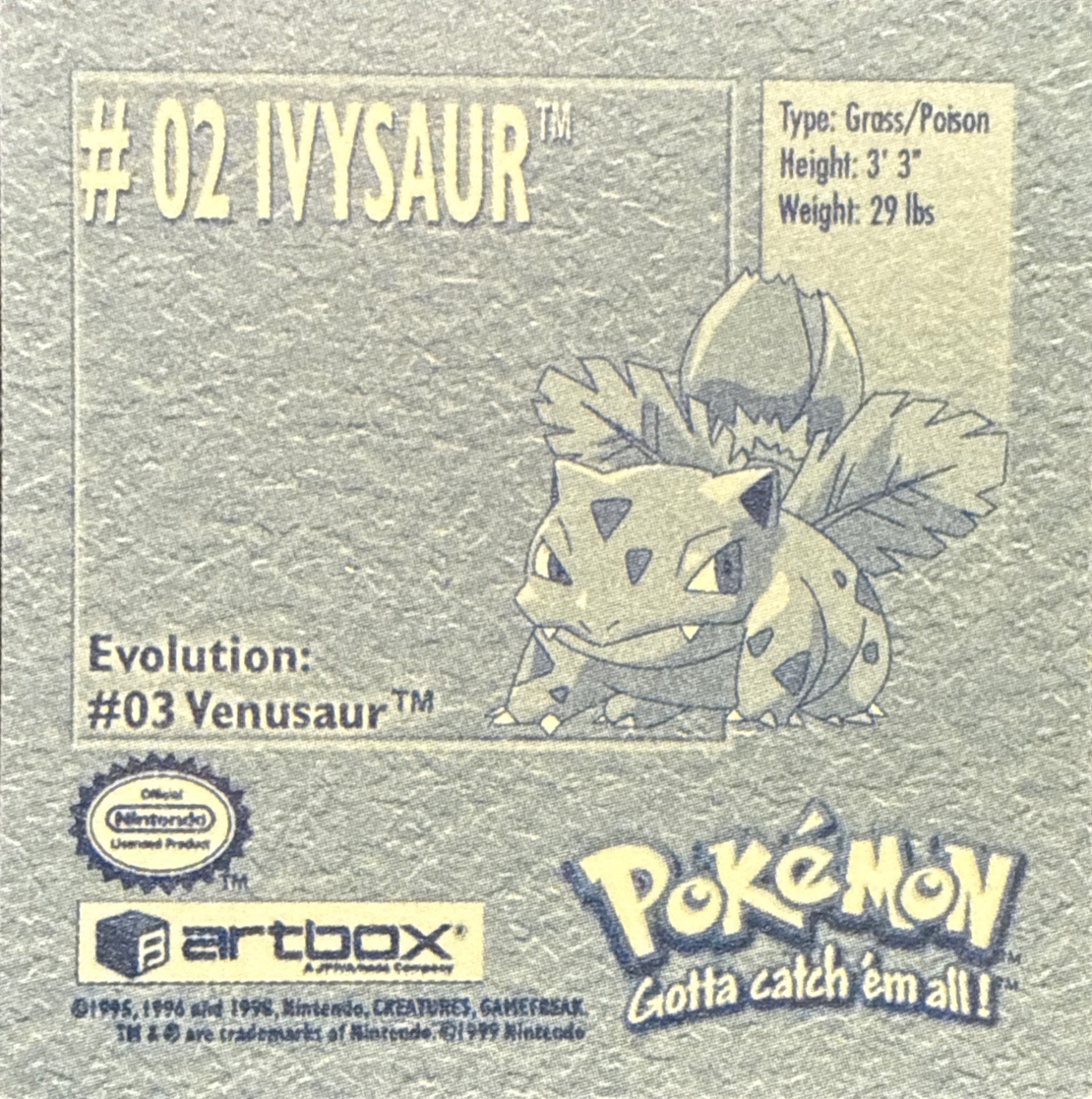Ivysaur sticker #2, Artbox (USA) Pokémon Artbox Stickers (1999), back