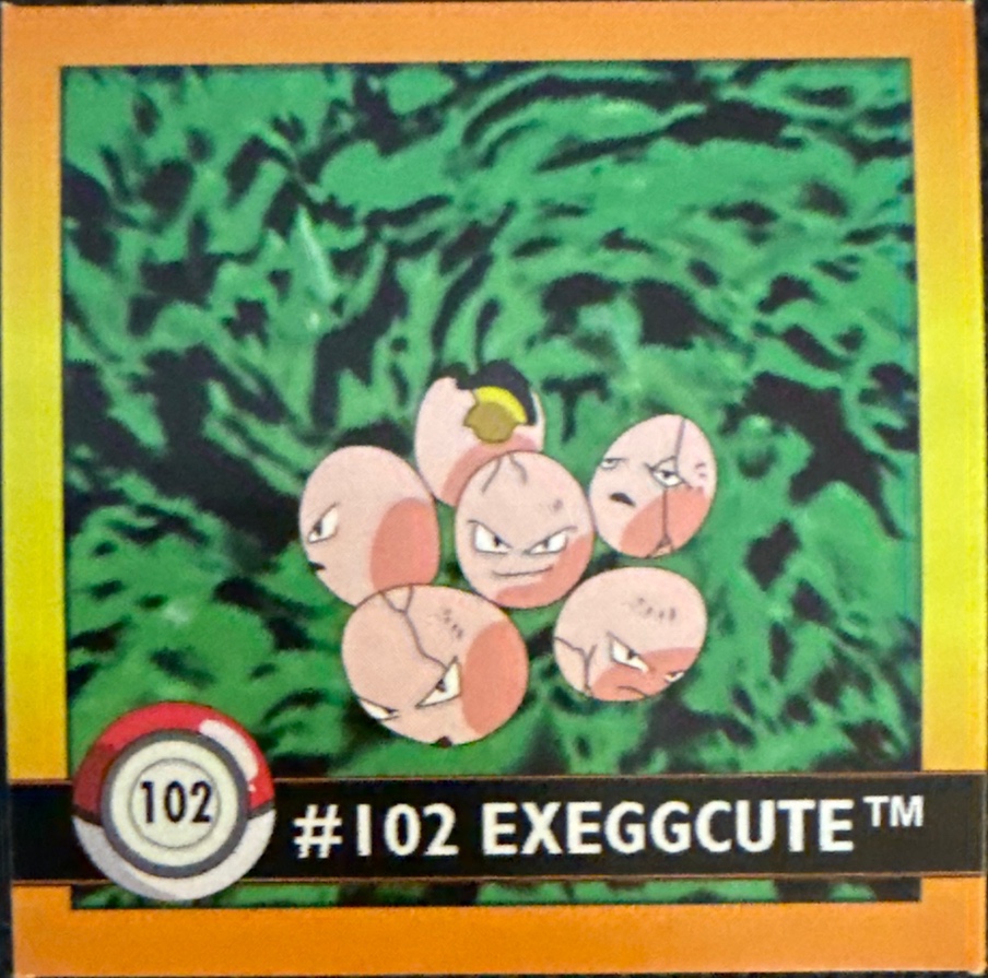 Exeggcute sticker #102, Artbox (USA) Pokémon Artbox Stickers (1999), front