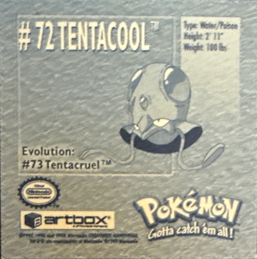 Tentacool sticker #72, Artbox (USA) Pokémon Artbox Stickers (1999), back