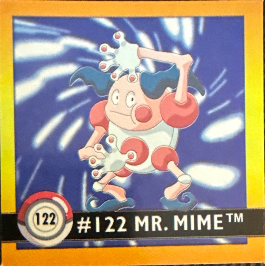 Mr. Mime sticker #122, Artbox (USA) Pokémon Artbox Stickers (1999), front