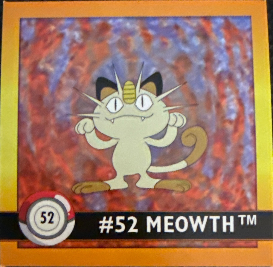 Meowth sticker #52, Artbox (USA) Pokémon Artbox Stickers (1999), front
