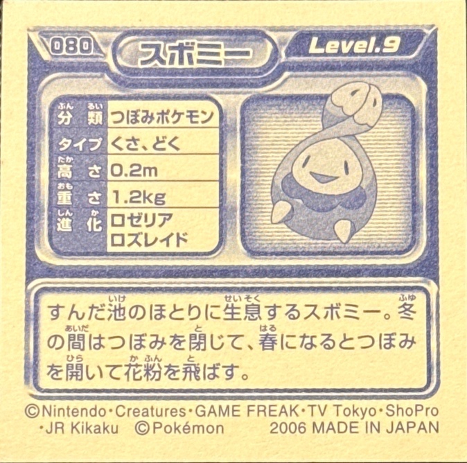 Budew sticker #080, Pokémon Ensky DP Retsuden 1 Stickers Checklist (2006), back