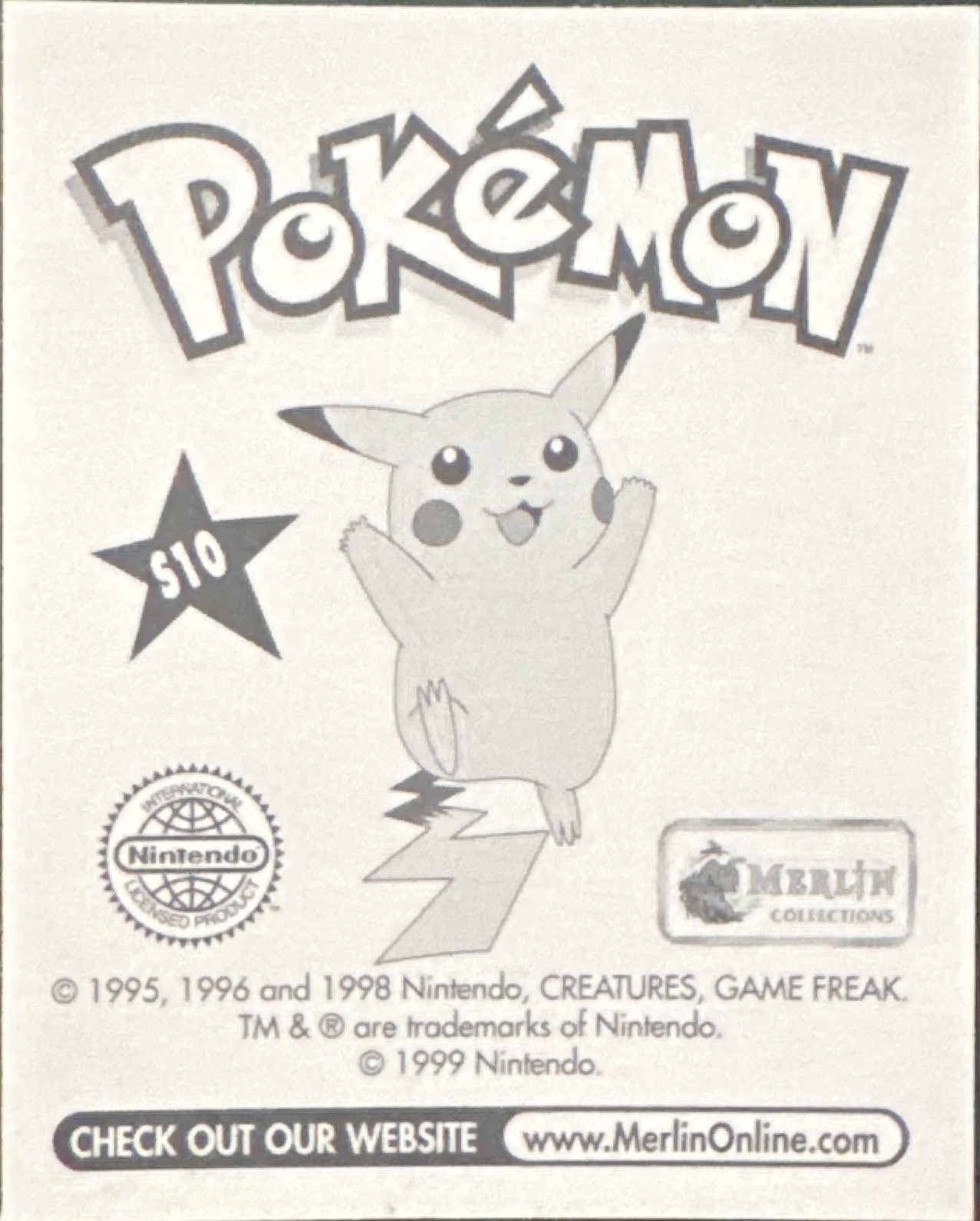 Psyduck: Glittery card #S10, Pokémon Merlin Series 1 (1999), back