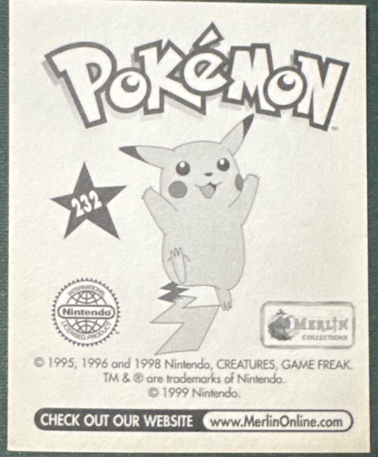 Psyduck: Evolution Card #232, Pokémon Merlin Series 1 (1999), back