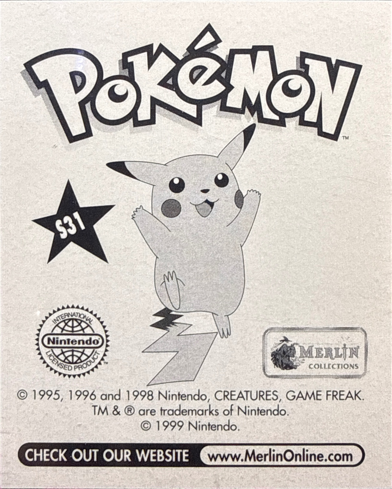 Gary Oak: Gold & Glitter card #S31, Pokémon Merlin Series 1 (1999), back