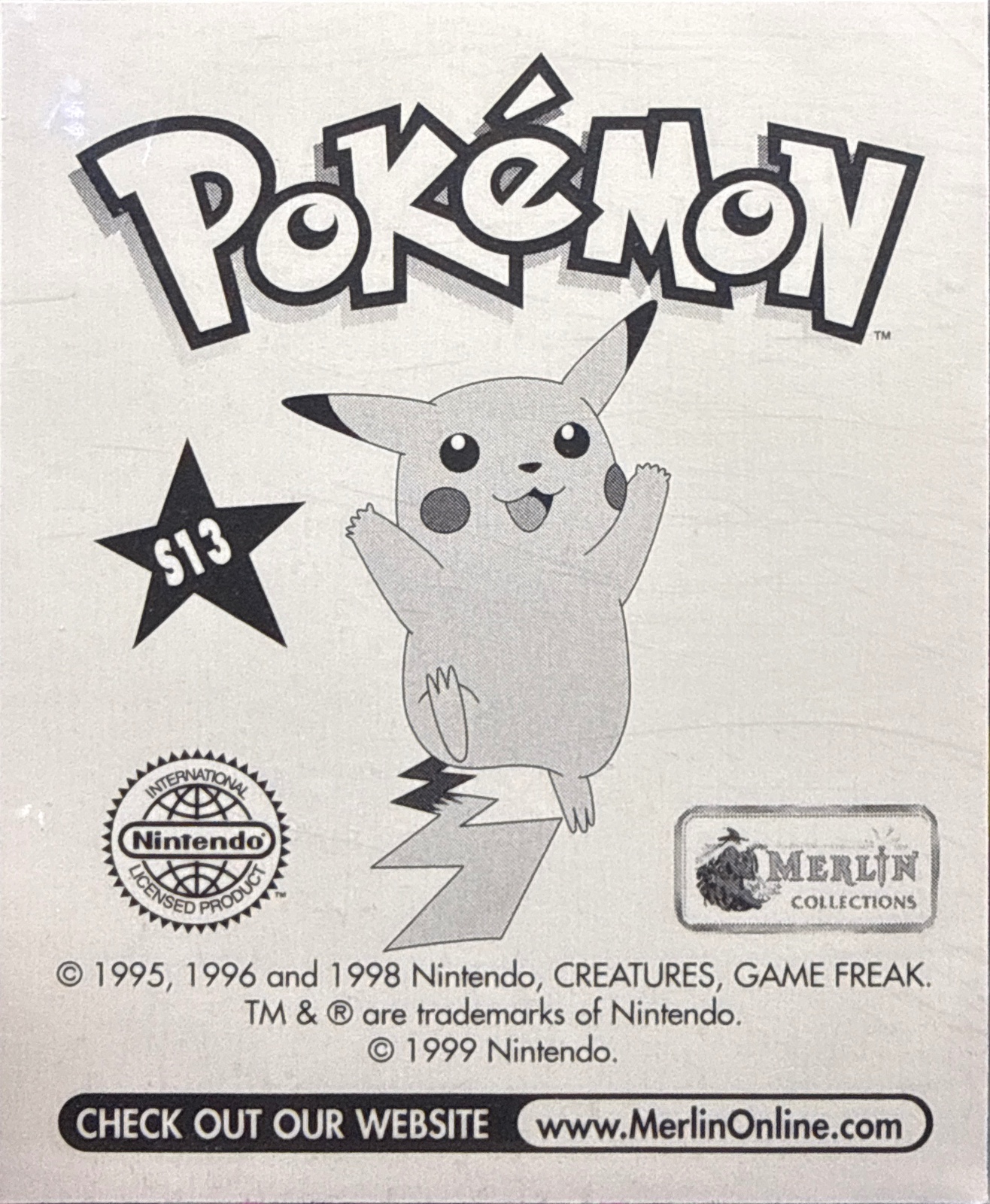 Slowpoke: Glittery card #S13, Pokémon Merlin Series 1 (1999), back