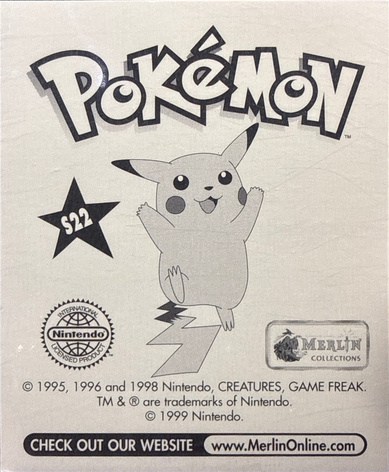 Snorlax: Glittery card #S22, Pokémon Merlin Series 1 (1999), back