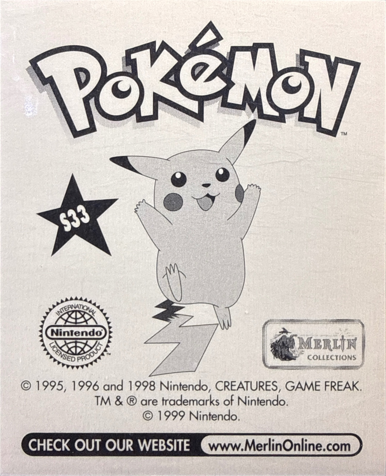 Professor Oak: Gold & Glitter card #S33, Pokémon Merlin Series 1 (1999), back