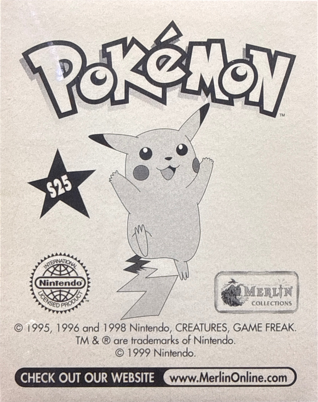 Mew: Gold & Glitter card #S25, Pokémon Merlin Series 1 (1999), back