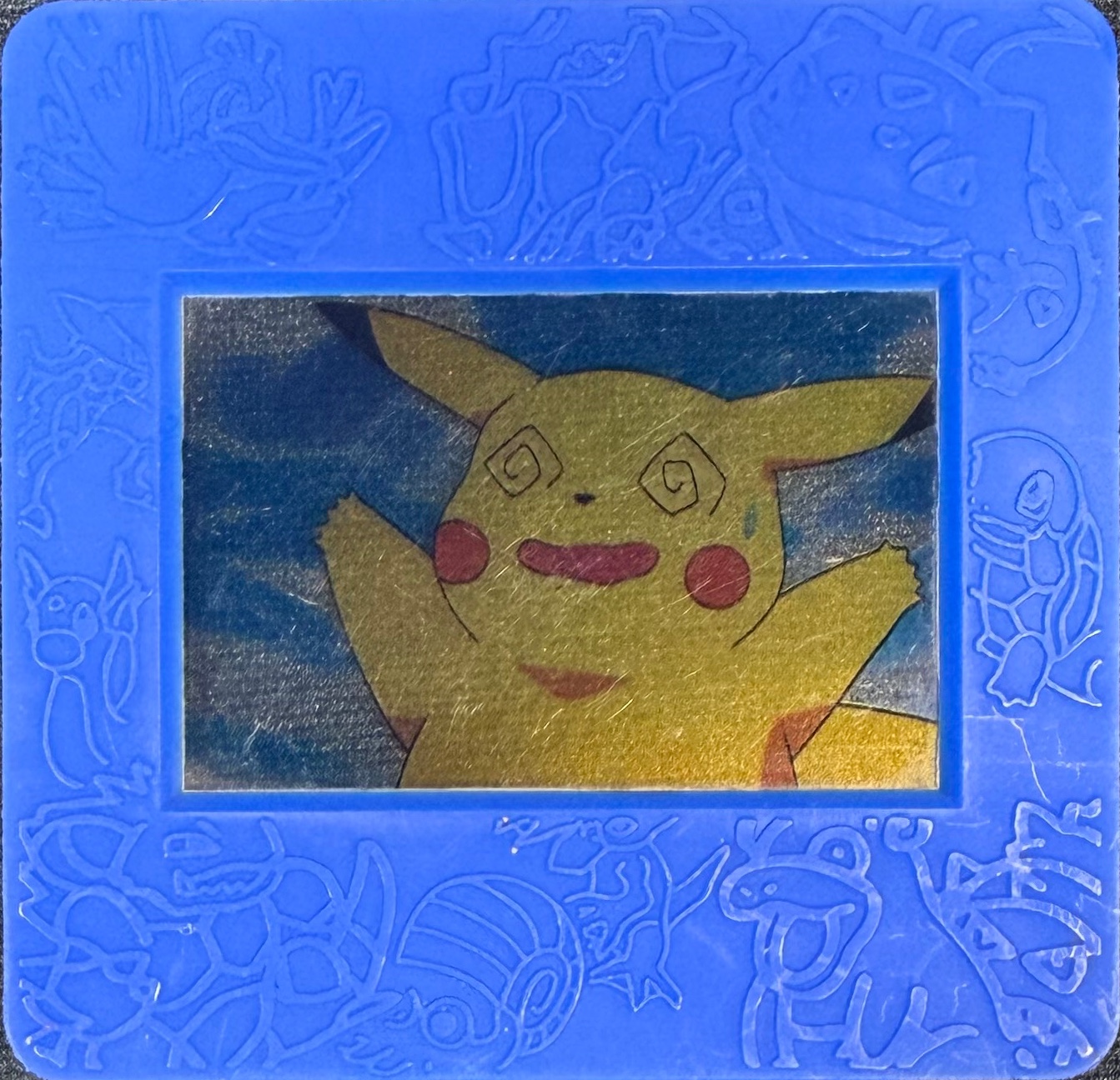 Pikachu collectible #Blue, Pokemon Meiji Picture Frames Checklist (2000), front