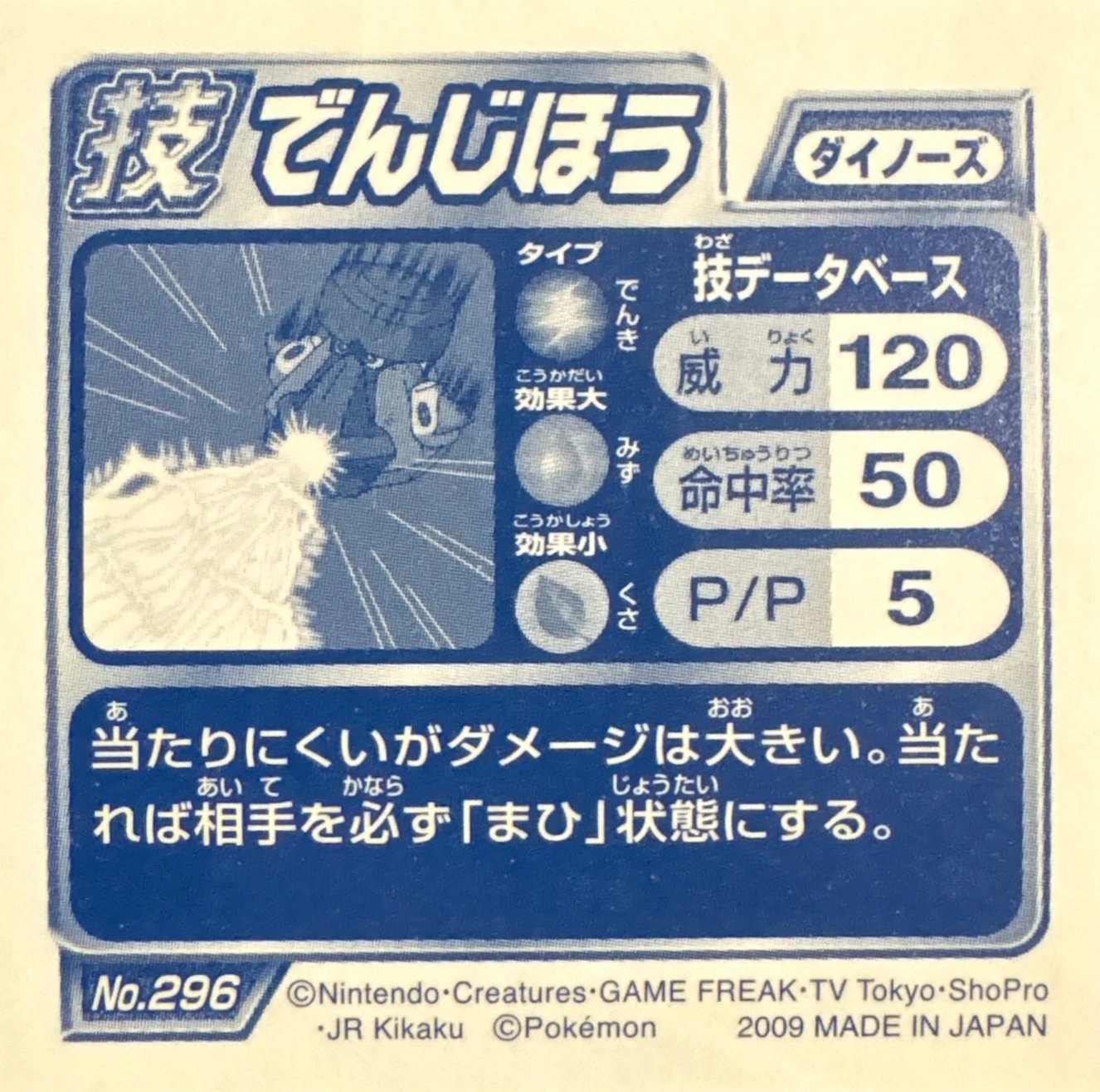 Probopass Zap Cannon sticker #296, Pokémon Ensky DP DX Waza 6 Stickers Checklist (2009), back