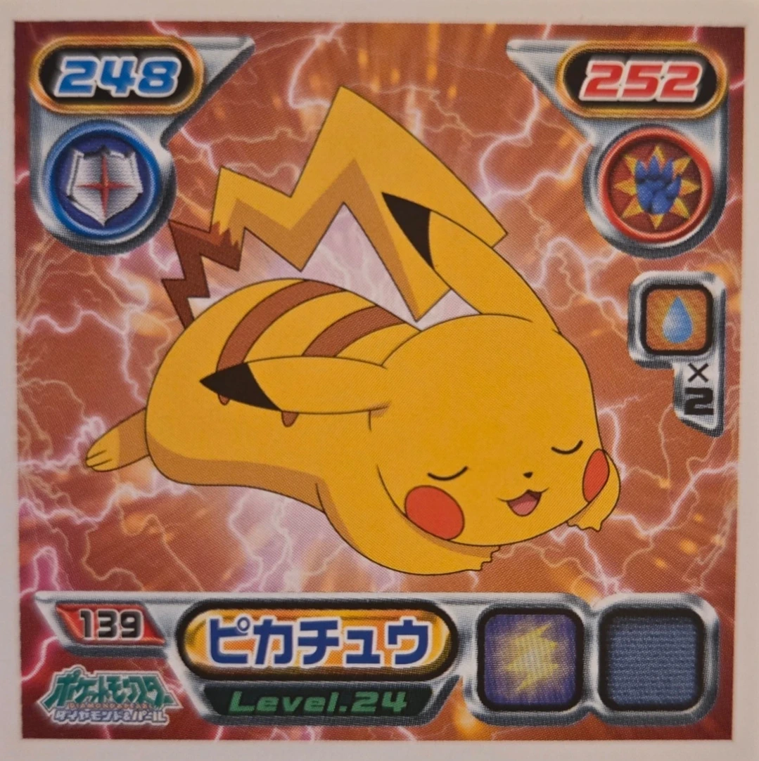 Pikachu sticker #139, Pokémon Ensky DP Retsuden 2 Stickers Checklist (2007), Non-holo, front