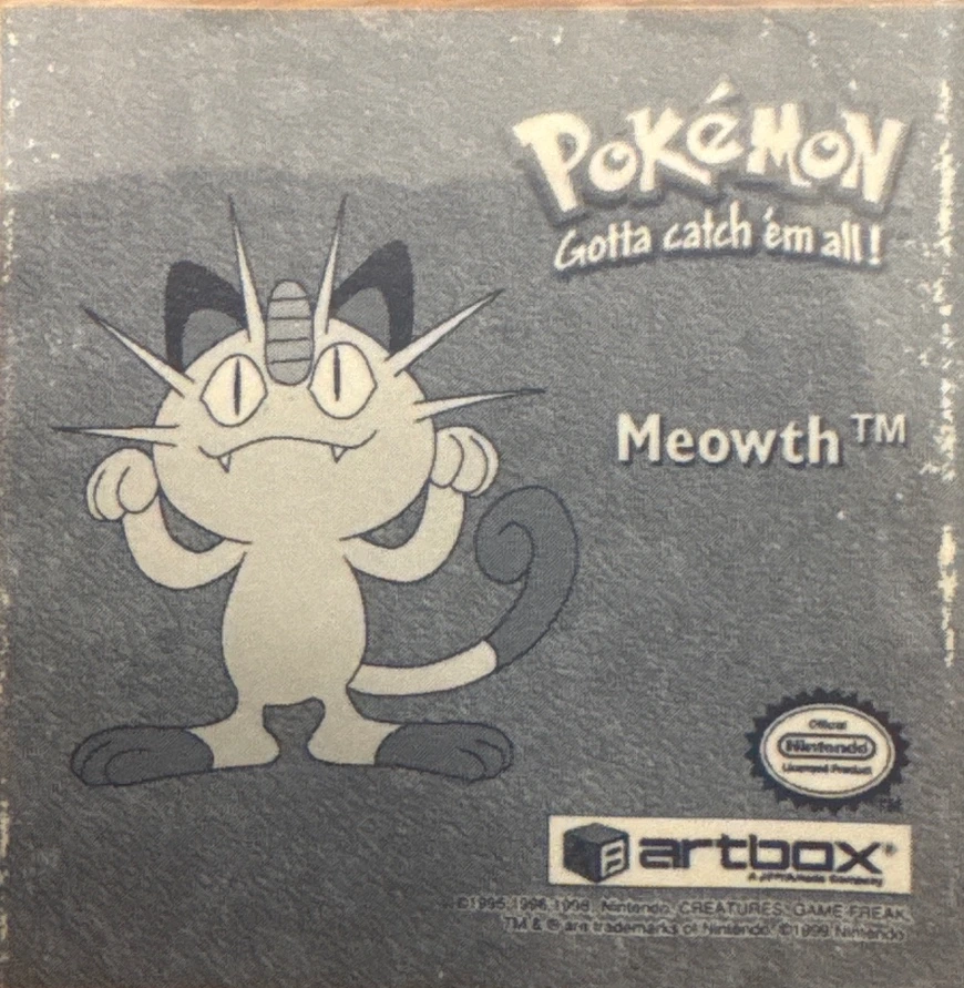Meowth sticker #Pr10, Artbox (USA) Pokémon Artbox Stickers (1999), Prism, back