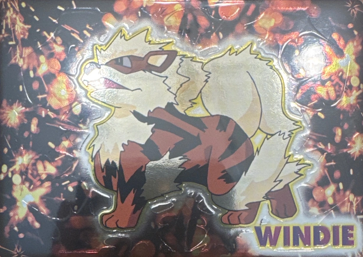 Arcanine / Windie collectible #E15, Pokémon Meiji Embossed (1999), front