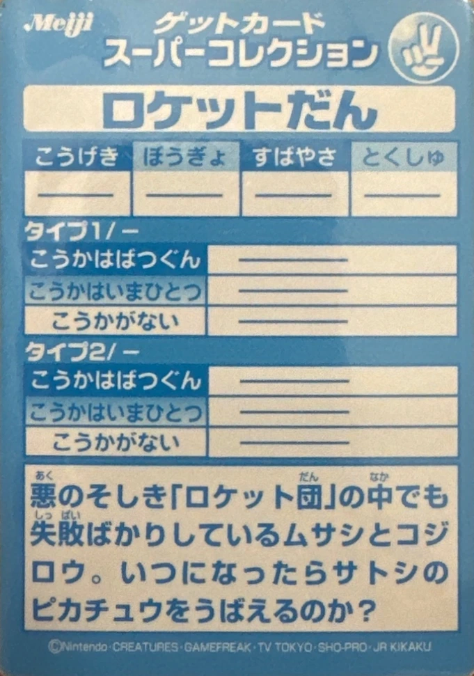 Team Rocket / Rocket-dan collectible #E24, Pokémon Meiji Embossed (1999), back