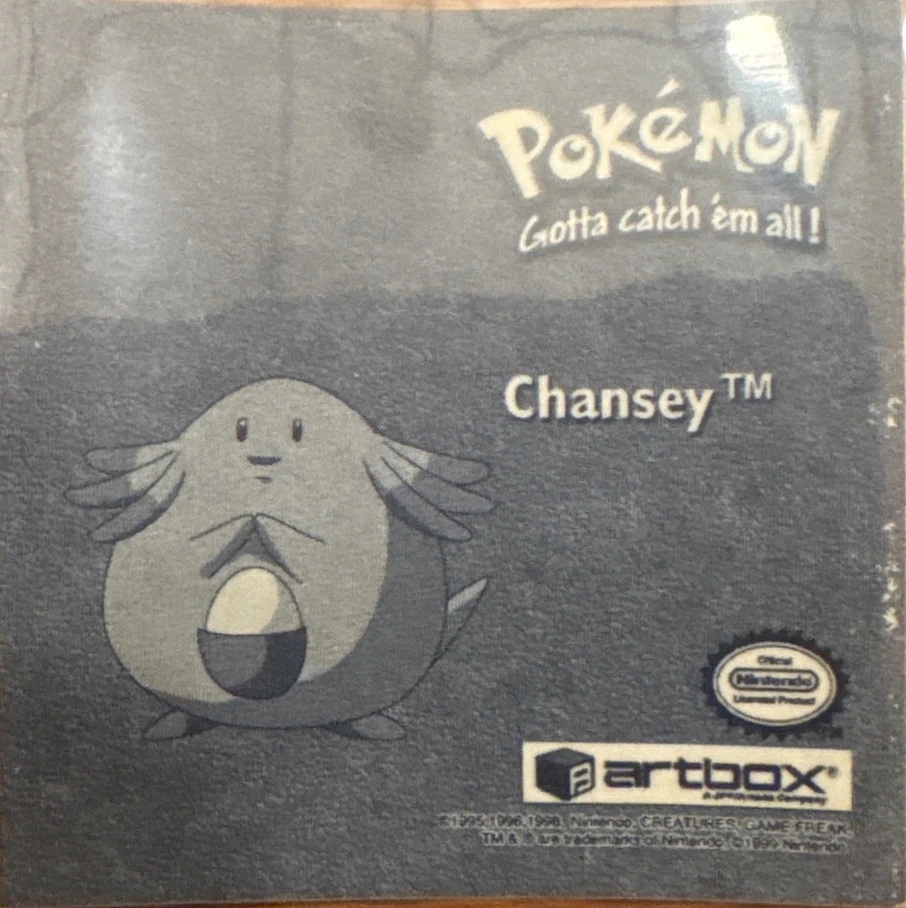 Chansey sticker #Pr41, Artbox (USA) Pokémon Artbox Stickers (1999), Prism, back