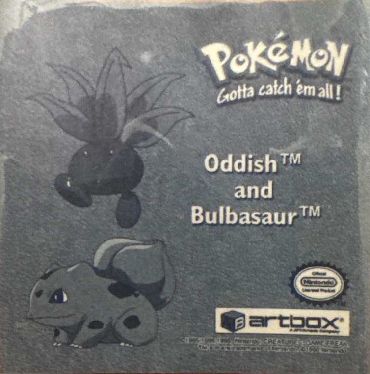 Oddish sticker #Pr43, Artbox (USA) Pokémon Artbox Stickers (1999), Prism, back