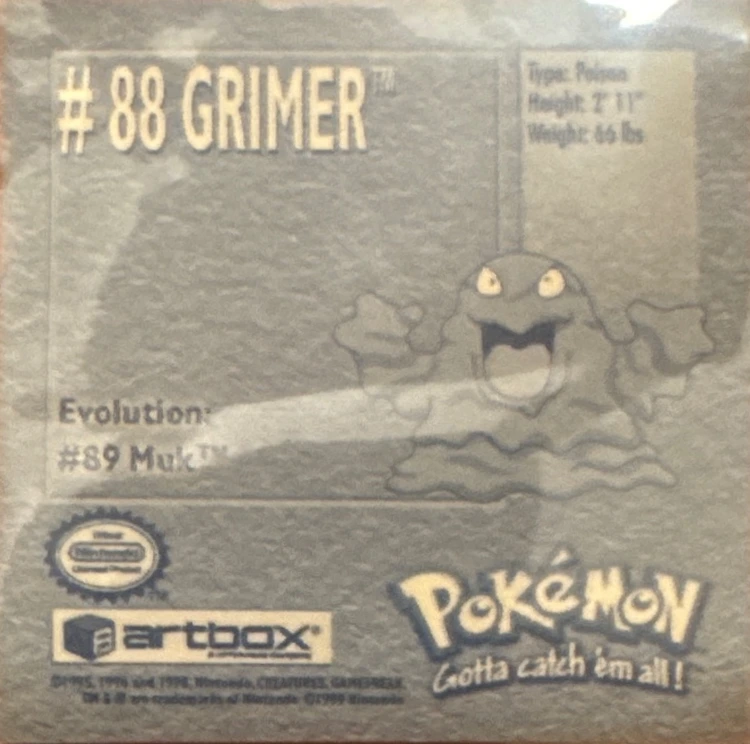 Grimer sticker #88, Artbox (USA) Pokémon Artbox Stickers (1999), back