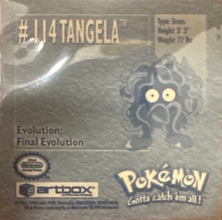 Tangela sticker #114, Artbox (USA) Pokémon Artbox Stickers (1999), back