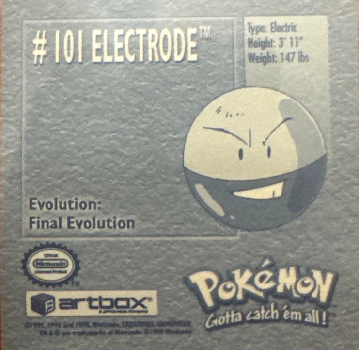 Electrode sticker #101, Artbox (USA) Pokémon Artbox Stickers (1999), back