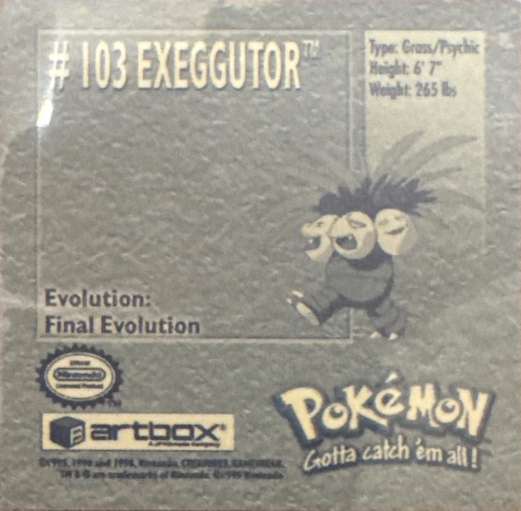 Exeggutor sticker #103, Artbox (USA) Pokémon Artbox Stickers (1999), back