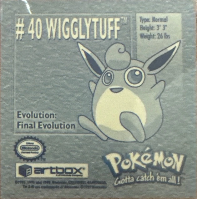 Wigglytuff sticker #40, Artbox (USA) Pokémon Artbox Stickers (1999), back