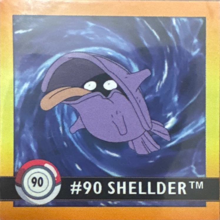 Shellder sticker #90, Artbox (USA) Pokémon Artbox Stickers (1999), front