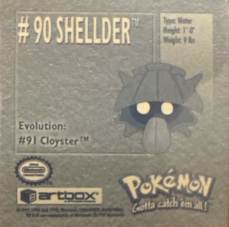 Shellder sticker #90, Artbox (USA) Pokémon Artbox Stickers (1999), back