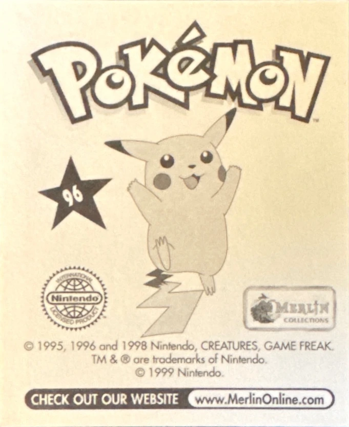 Drowzee card #96, Pokémon Merlin Series 1 (1999), back