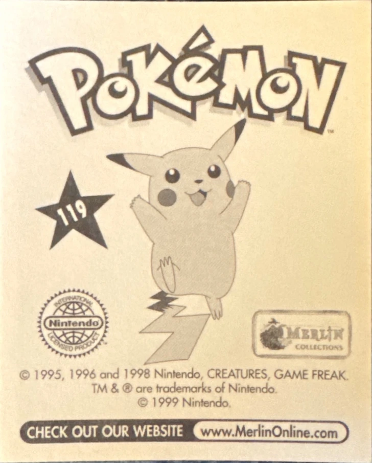 Seaking card #119, Pokémon Merlin Series 1 (1999), back