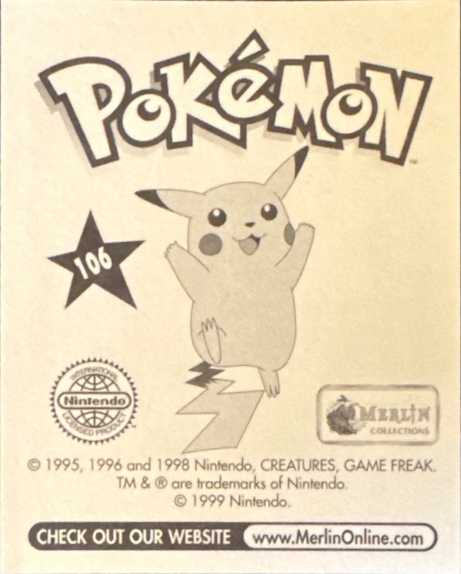 Hitmonlee card #106, Pokémon Merlin Series 1 (1999), back