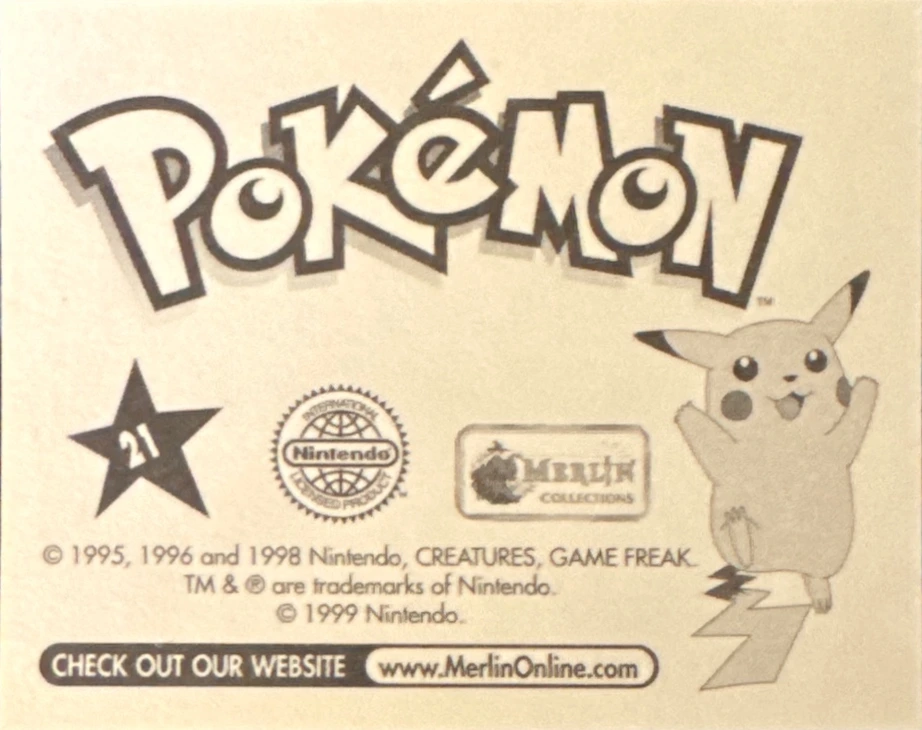 Spearow card #21, Pokémon Merlin Series 1 (1999), back