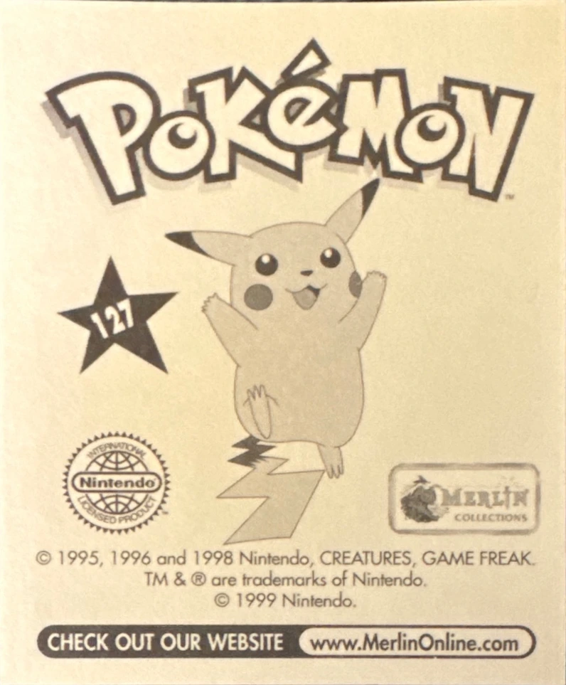 Pinsir card #127, Pokémon Merlin Series 1 (1999), back