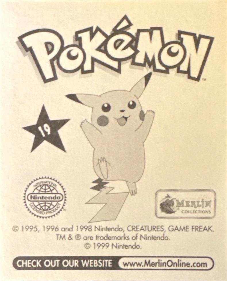 Rattata card #19, Pokémon Merlin Series 1 (1999), back