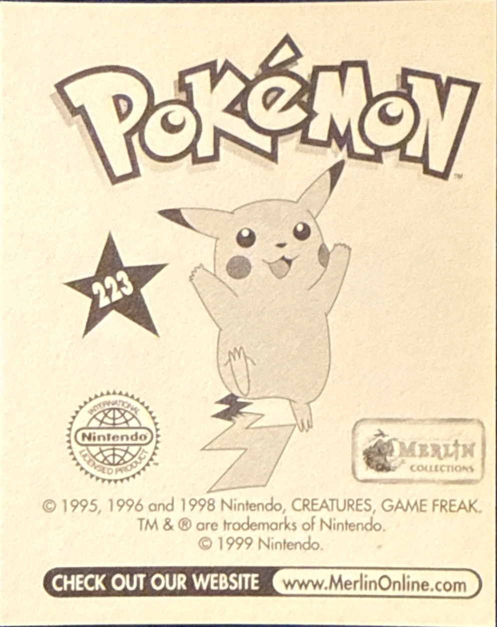 Graveler: Evolution Card #223, Pokémon Merlin Series 1 (1999), back