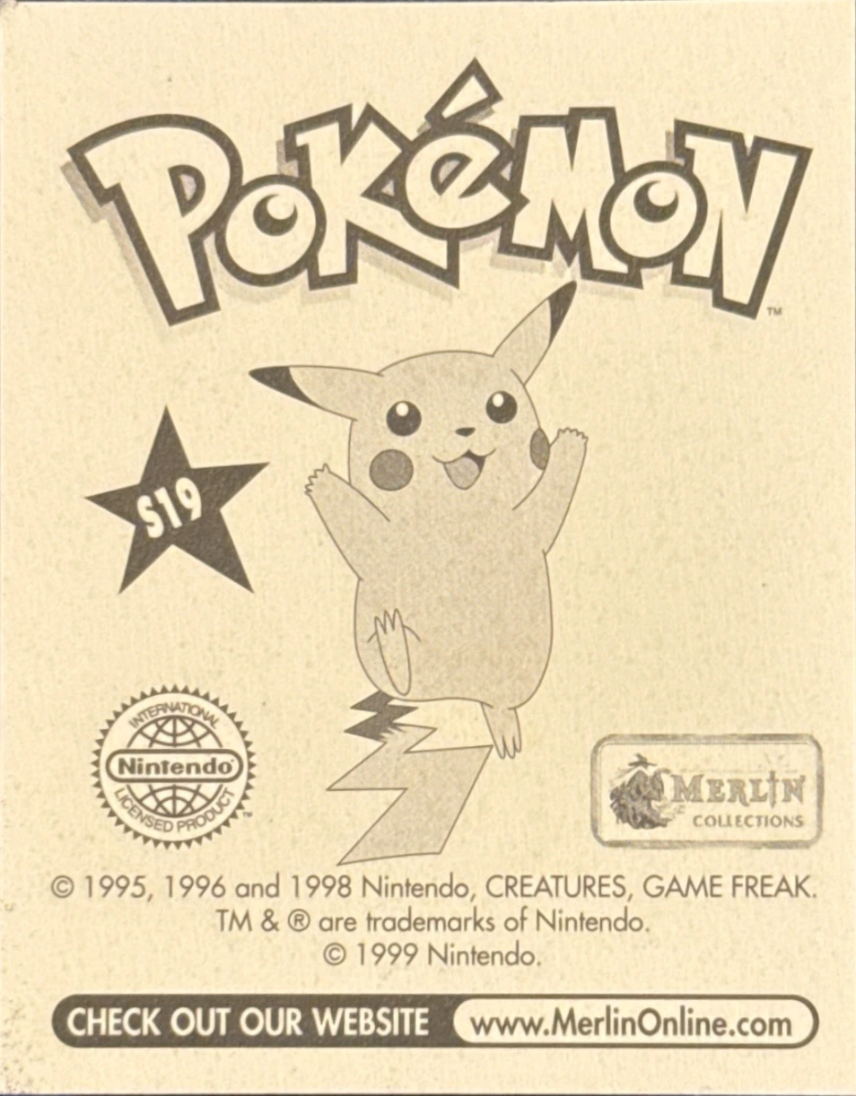 Scyther: Glittery card #S19, Pokémon Merlin Series 1 (1999), back