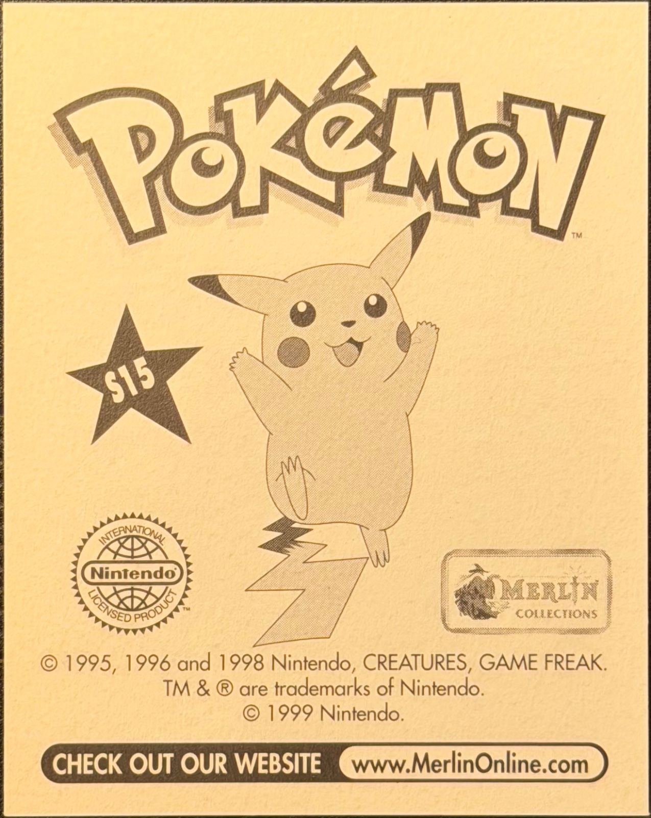 Gengar: Glittery card #S15, Pokémon Merlin Series 1 (1999), back