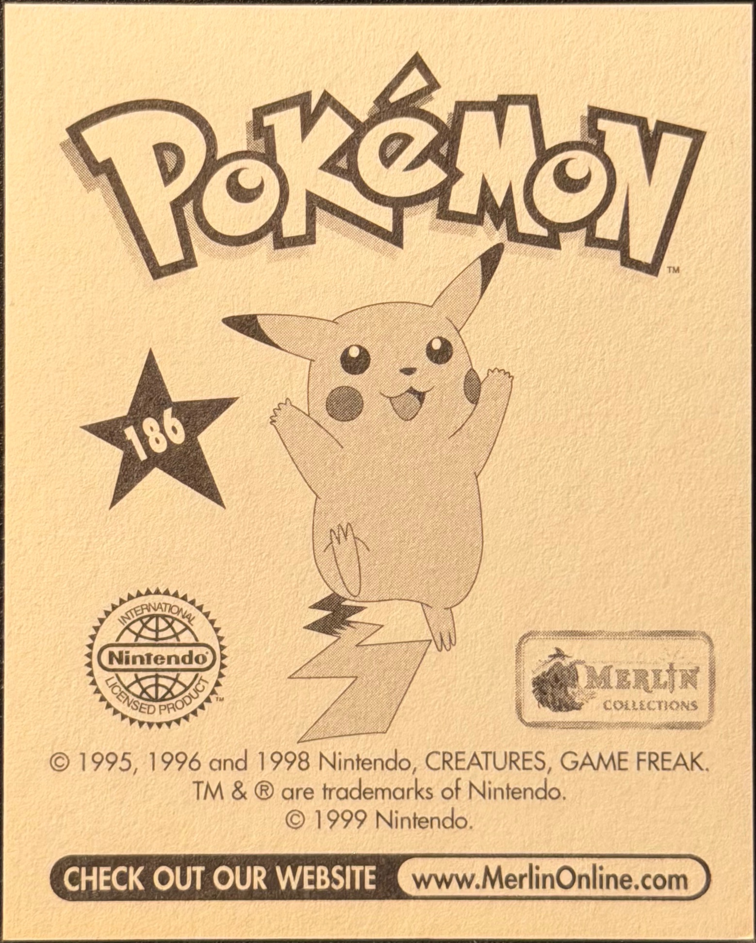 Haunter: Evolution Card #186, Pokémon Merlin Series 1 (1999), back