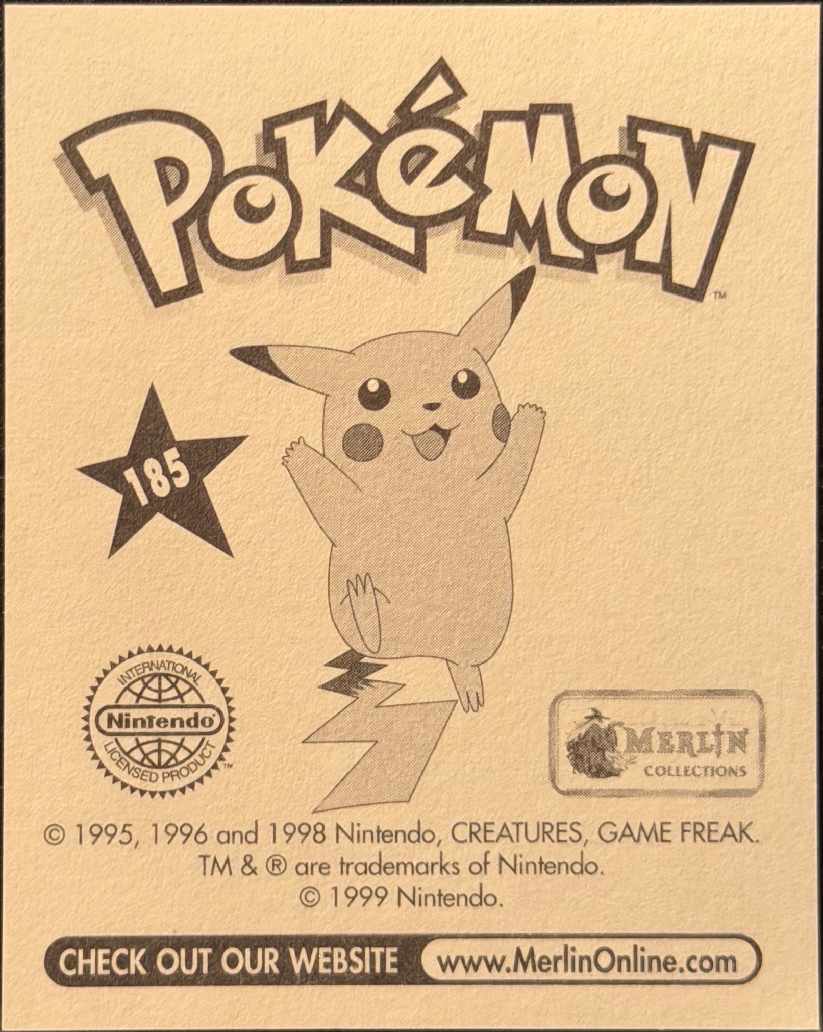 Gastly: Evolution Card #185, Pokémon Merlin Series 1 (1999), back