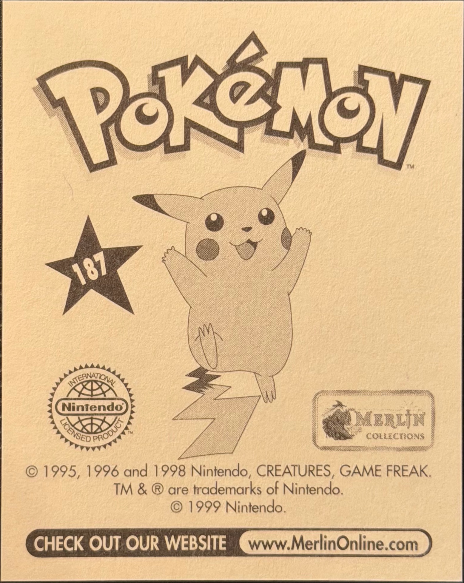 Gengar: Evolution Card #187, Pokémon Merlin Series 1 (1999), back